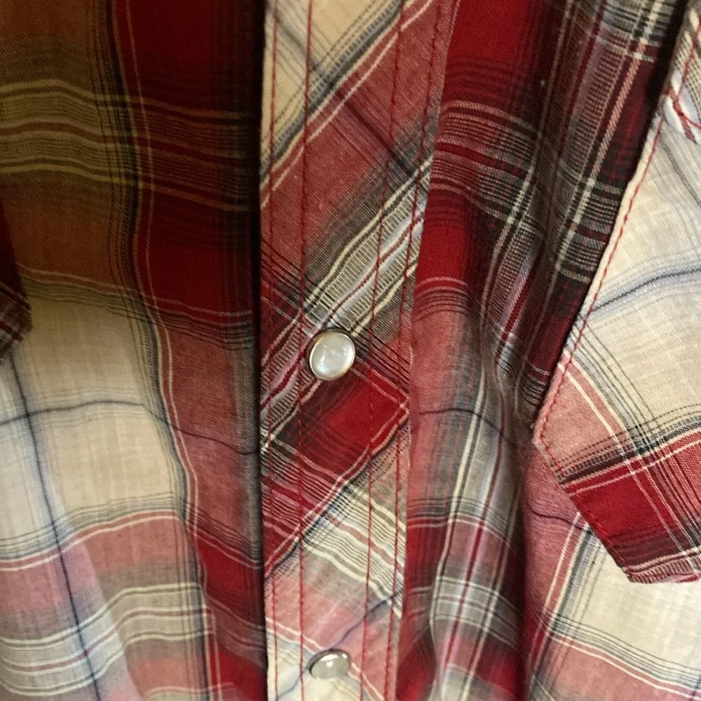 Vintage Wrangler Wrancher short sleeve pearl snap western shirt medium red white - Picture 4 of 6